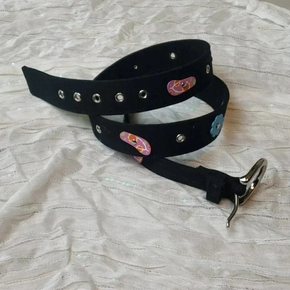 Beach Belt M Black canvas‎ w/ flip flops & flowers - Picture 2 of 5